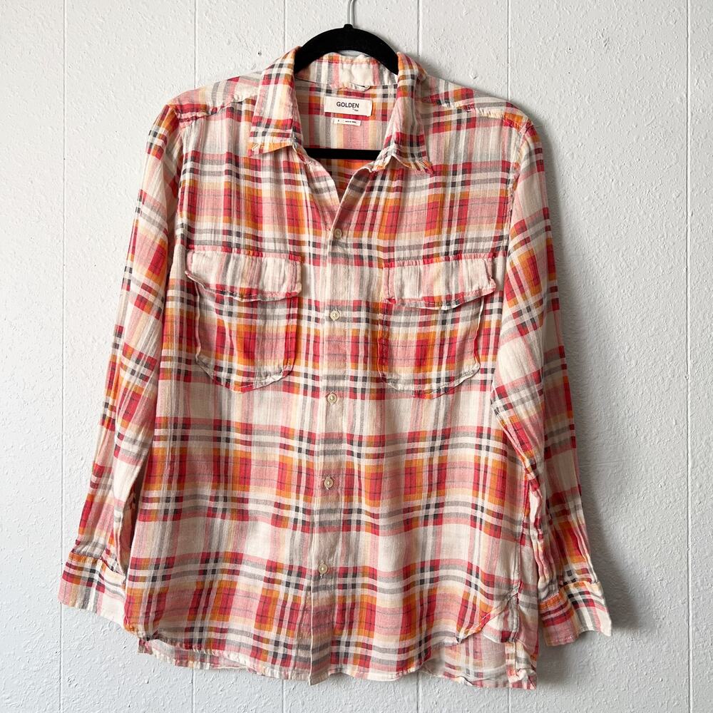 Golden TNA Plaid Gauzy Cotton Shirt Womens Small Western Country Rodeo Cowgirl